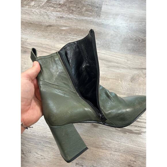 Napoleoni Olive Green Leather Heeled Ankle Boots Made in Italy Size 38 - Picture 6 of 10
